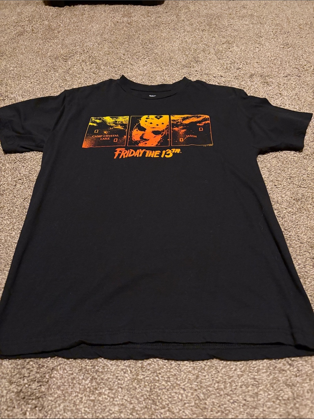 Men's Black Friday the 13th Graphic Tee with Orange/Yellow Print